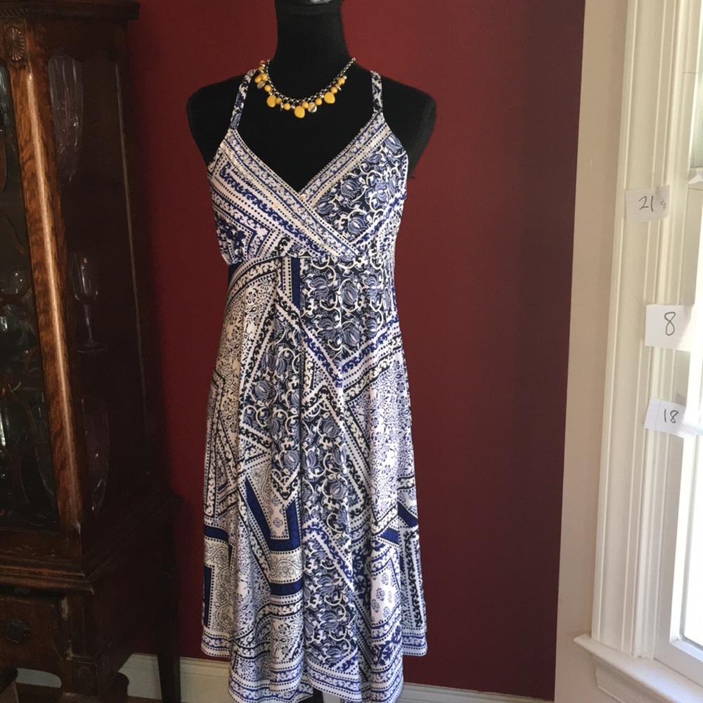 INC White Blue and Black Dress